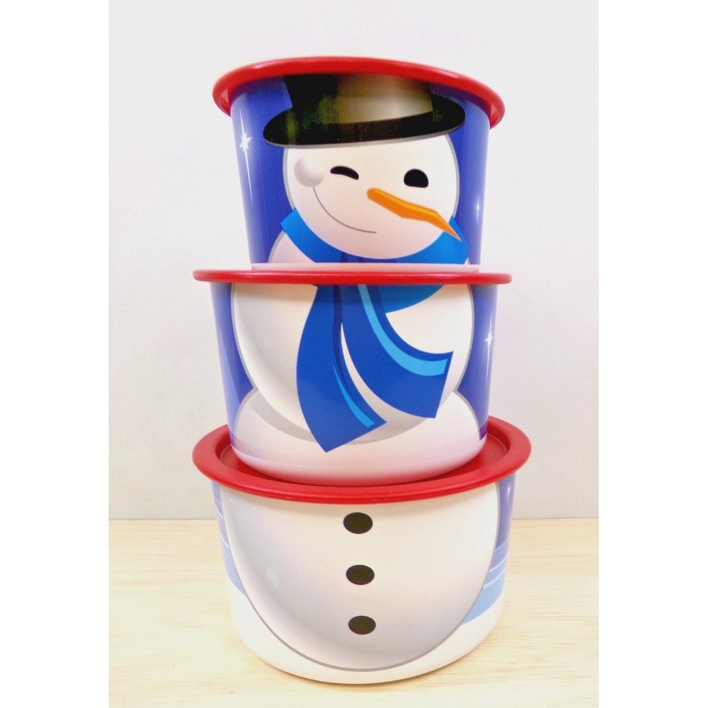 Tupperware Canister Nesting Set Christmas Snowman Santa Claus One Touch Lids